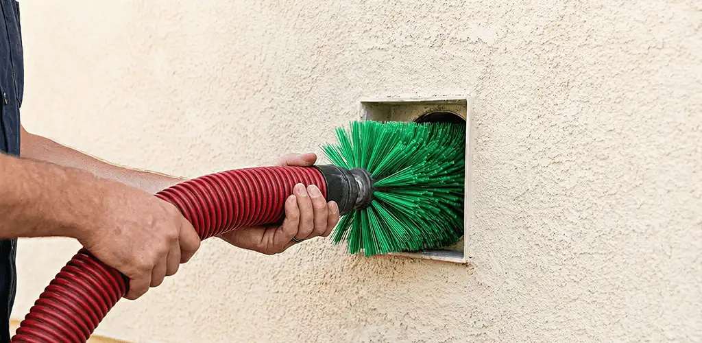 Air duct cleaning brush removing debris from a vent opening in Lakewood, CO