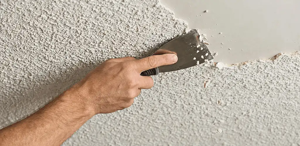 Popcorn ceiling removal scraping off textured ceiling finish in Lakewood, CO