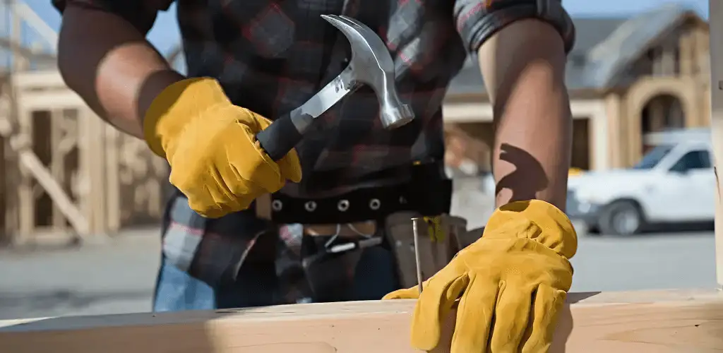 Handyman fixing wood trim with a hammer for home repairs in Lakewood, CO