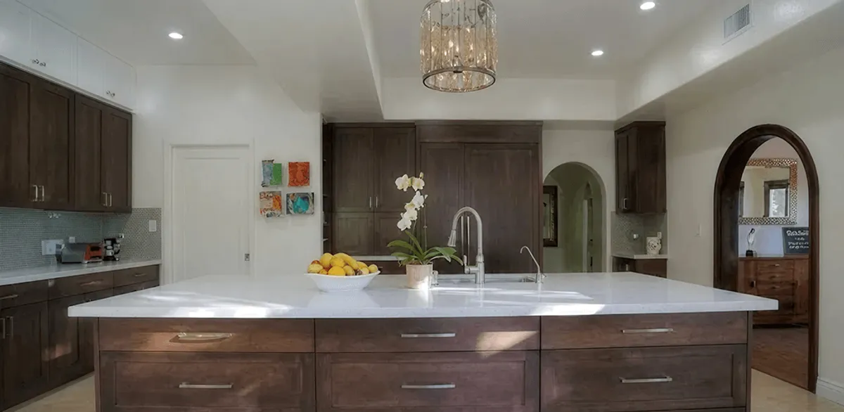 Cabinet refacing project with updated kitchen cabinets and island in Lakewood, CO