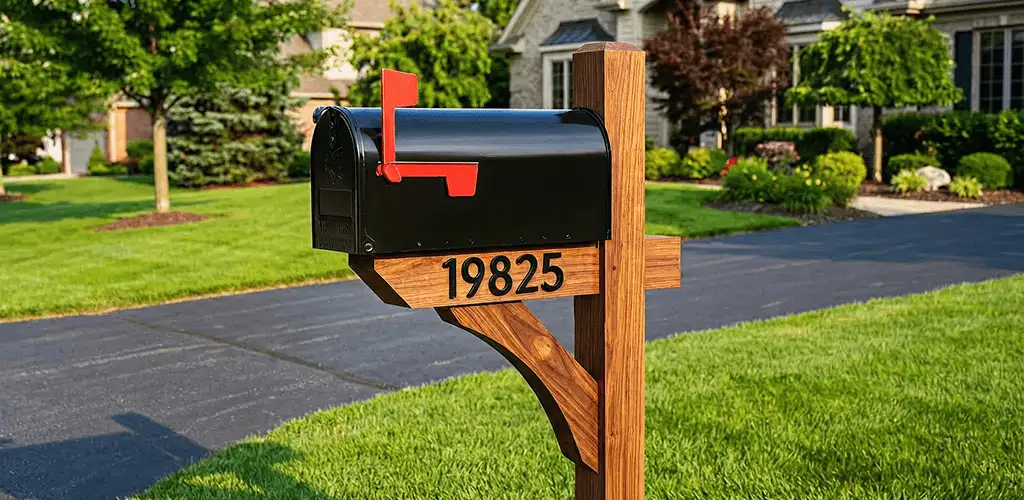 New mailbox installation with post and address number for a home in Lakewood, CO